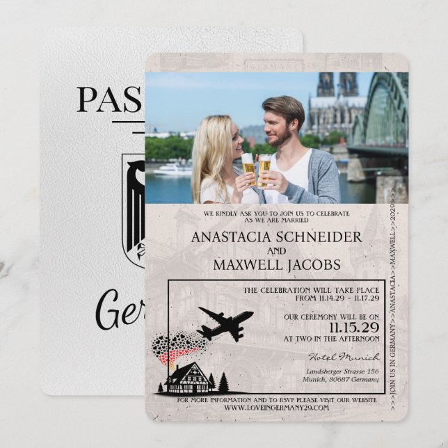 White Germany Passport Wedding Invitation (Front/Back)