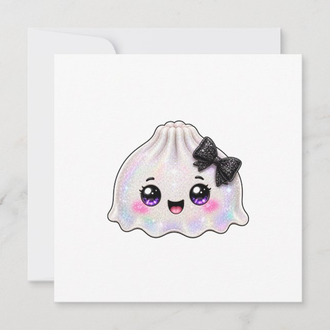 White Ghost Dumpling Squishy Halloween Black  Invitation (Front)