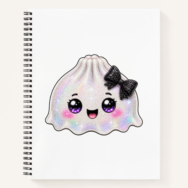 White Ghost Dumpling Squishy Halloween Black  Notebook (Front)