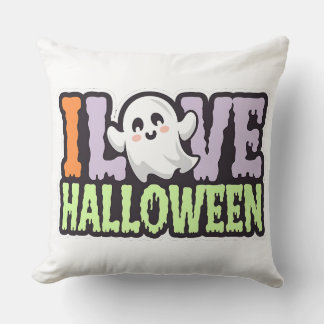 White Ghost Love Halloween Throw Pillow