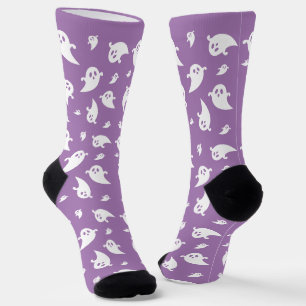 White Ghost Pattern On Purple Cute Halloween Socks