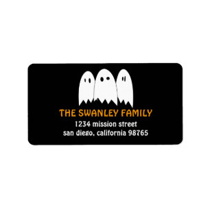 White ghosts trio orange Halloween return address Label