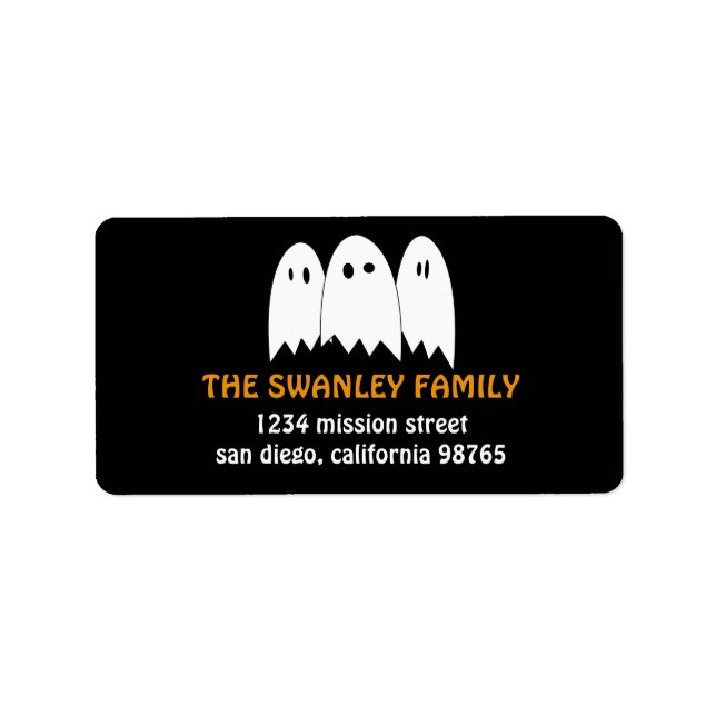 White ghosts trio orange Halloween return address Label (Front)