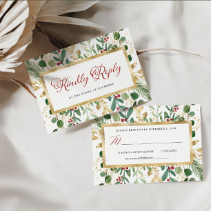 White Gilded Greenery Christmas Wedding RSVP Card