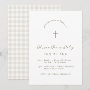 White Gingham Baptism Christening Cross Invitation