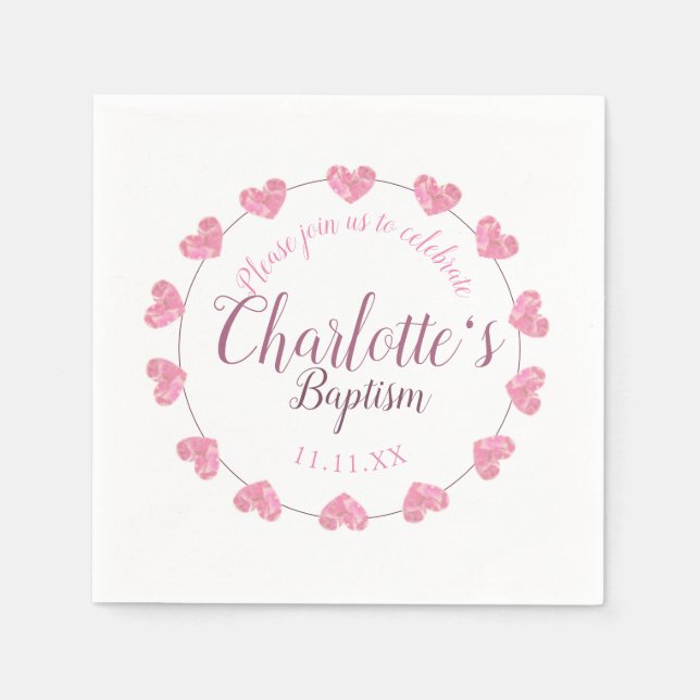 White girl baptism napkins with pink flowers (Front)