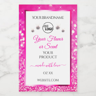 White Girly Pink Glitter Product Label Logo Jewels