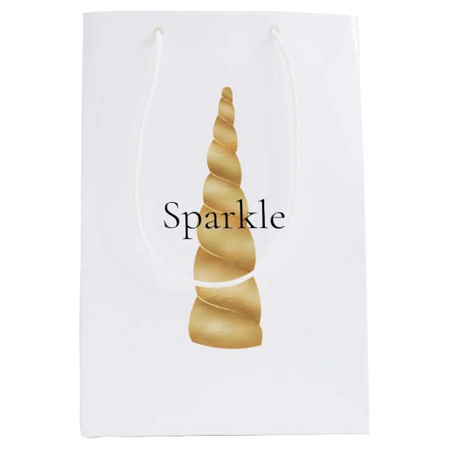 White Glam Gold Unicorn Birthday  Medium Gift Bag (Front)