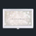White Glamour Bokeh Lights Business Card Holder<br><div class="desc">White Glamour Bokeh Lights Business Card Holder. Customise with any text or leave it blank.</div>