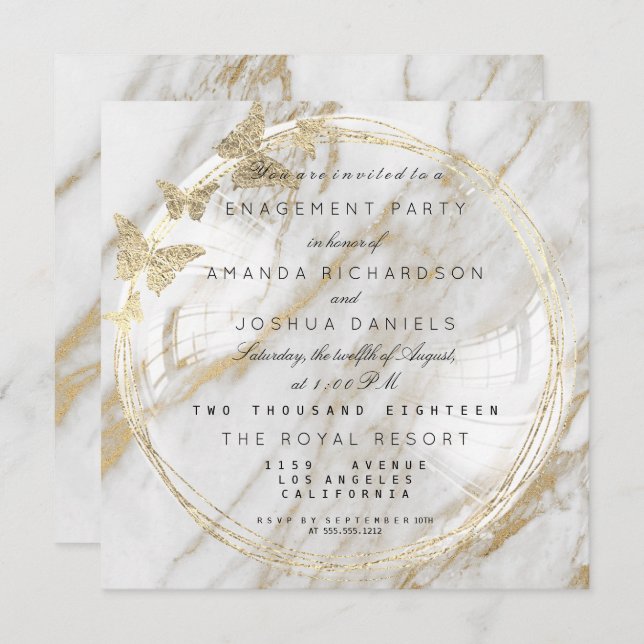 White Glass Bubble Wedding Engagement Marble Invitation (Front/Back)