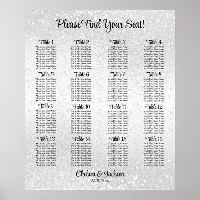 White Glitter - 16 Seating Chart (Front)