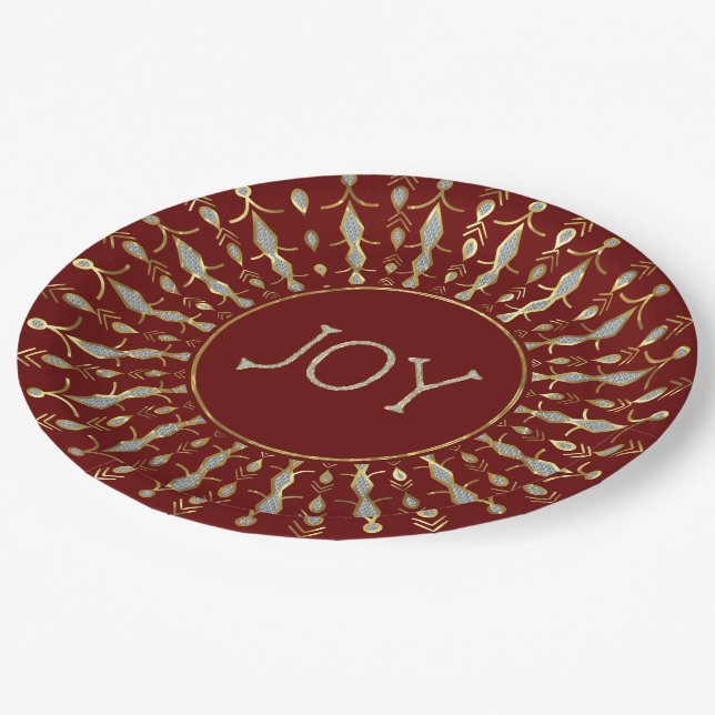 White Glitter Abstract Christmas Snowflakes Paper Plate (Angled)