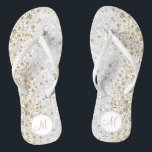 White Glitter and Gold Diamond Flip Flops<br><div class="desc">Beautiful and very elegant looking Flip Flop Shoes with faux gold diamonds on a faux white glitter background ready for you to personalise with your initial. ⭐This Product is 100% Customisable. *****Click on CUSTOMIZE BUTTON to add, delete, move, resize, changed around, rotate, etc... any of the graphics or text or...</div>