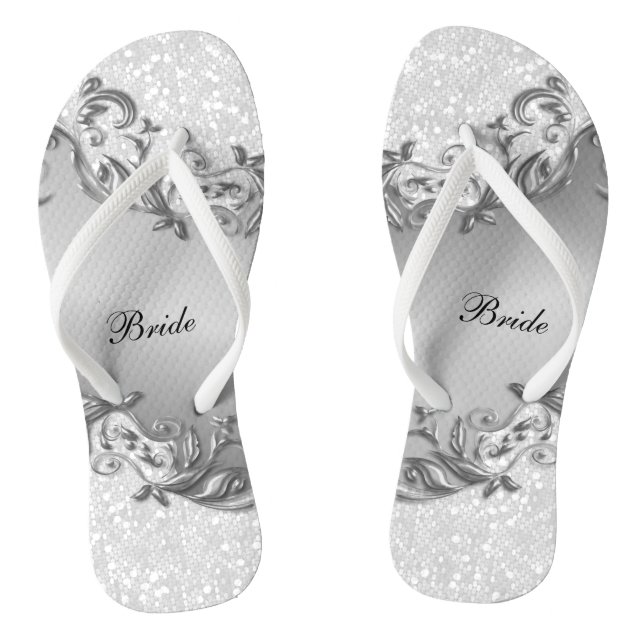 White Glitter and Grey  | Wedding Jandals (Footbed)
