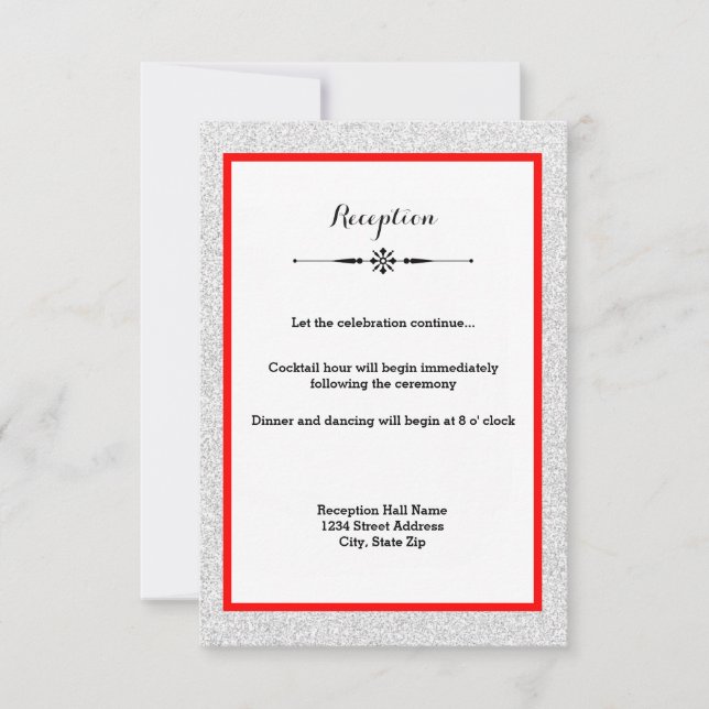 White Glitter and Red Frame- Reception Invitation (Front)