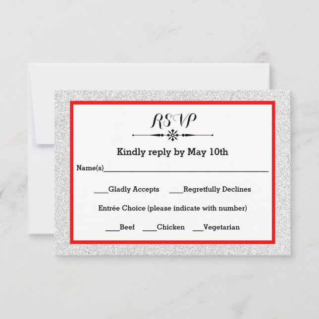 White Glitter and Red Frame- RSVP Response Card (Front)