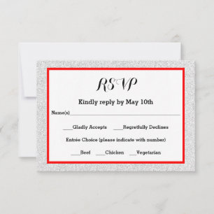 White Glitter and Red Frame- RSVP Response Card