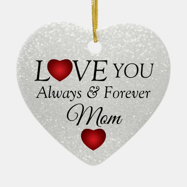 White Glitter and Red Hearts Ceramic Tree Decoration (Front)