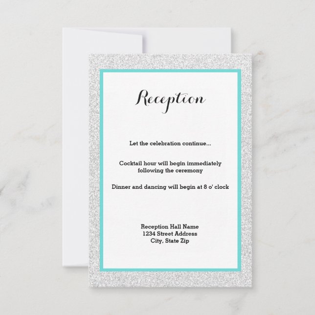 White Glitter and Teal Frame- Reception Invitation (Front)