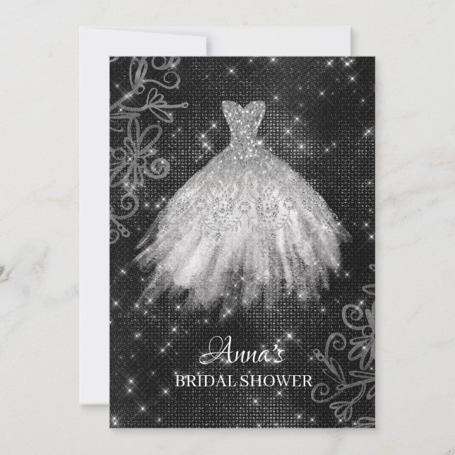 *~* White Glitter Bridal Dress Bridal Gown Shower Invitation (Front)