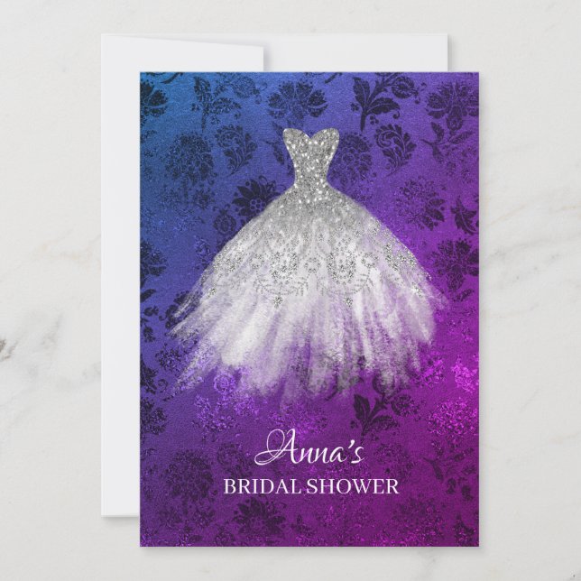 *~* White Glitter Bridal Dress Bridal Gown Shower Invitation (Front)