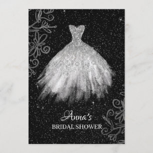 *~* White Glitter Bridal Gown Bridal Dress Shower Invitation