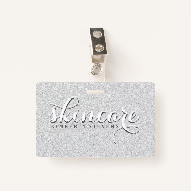 White Glitter ID Badge (Front with Clip)