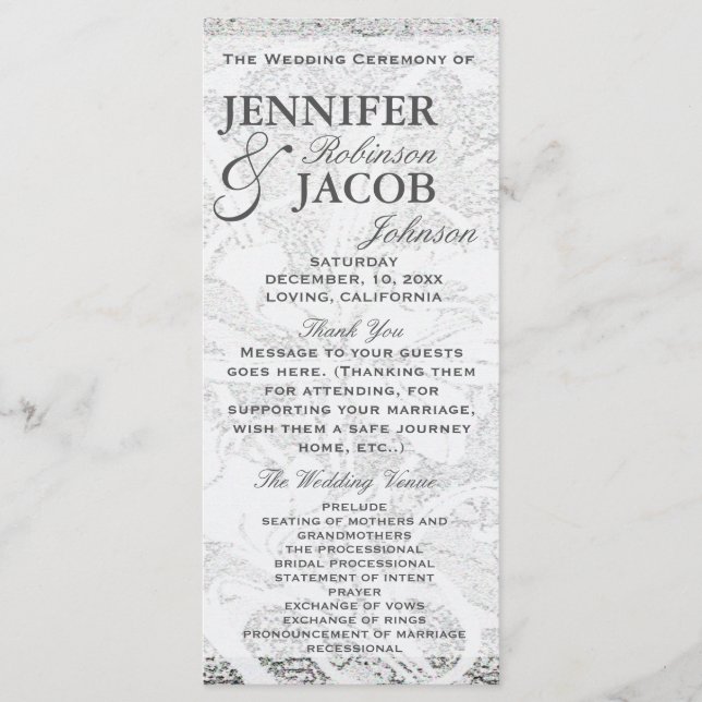 White Glitter Lace | Wedding Program Programme (Front)