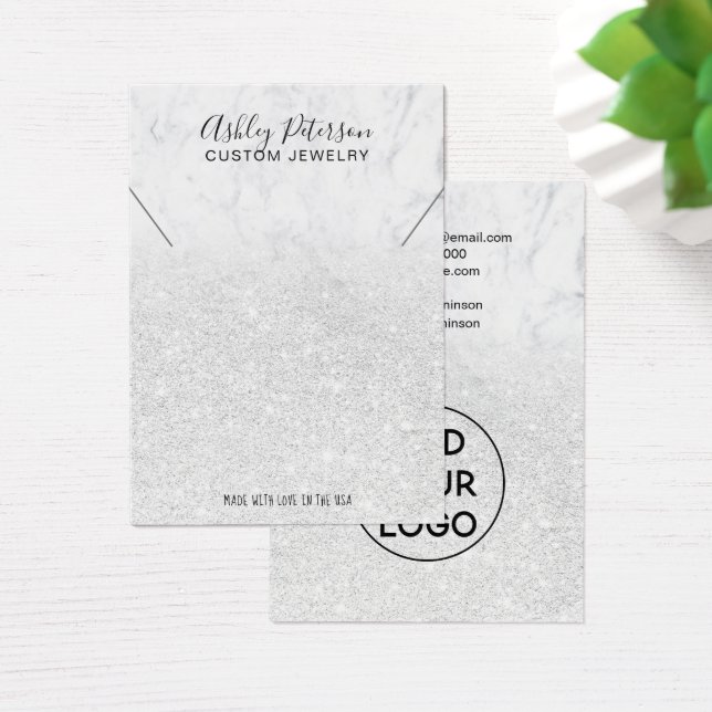 White glitter marble logo jewellery necklace displ (Desk)