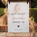 White glitter ombre photo Sweet 16 welcome Poster<br><div class="desc">White glitter ombre chic pink Sweet 16 welcome,  add your photo</div>