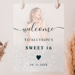 White glitter ombre photo Sweet 16 welcome Poster<br><div class="desc">Chic white glitter ombre chic Sweet 16 welcome,  add your photo</div>