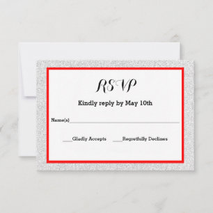 White Glitter & Red Frame- RSVP Response Card