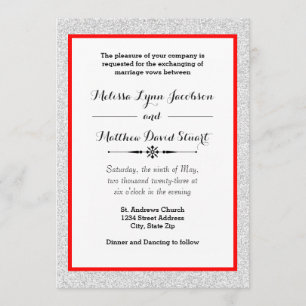 White Glitter & Red Framed - Wedding Invitation