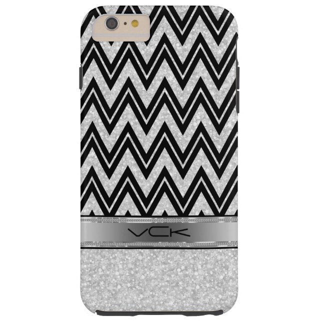 White Glitter & Sparkles, Black Zigzag Chevron Case-Mate iPhone Case (Back)