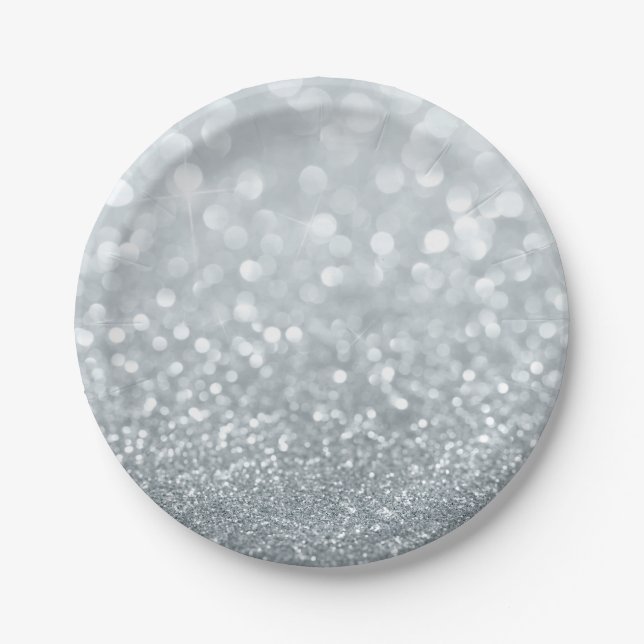White Glitter Sparkly Sparkle Sweet 16 Party Paper Plate (Front)