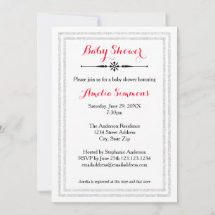 White Glitter Trim  - 5x7 Baby Shower Invitation