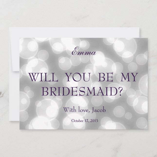 White Glitter Will You Be My Bridesmaid Invitation (Front)