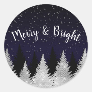White Glowing Christmas Lights Glitter Trees Snow Classic Round Sticker