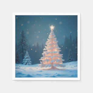 White Glowing Christmas Tree In Snow Napkin
