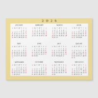 White Gold 2026 Yearly Full Year Calendar Magnet