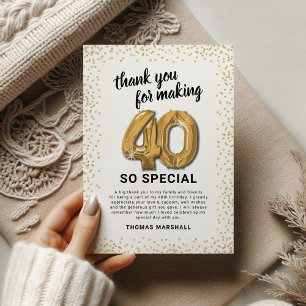 White Gold 40th Adult Birthday Thank You Card