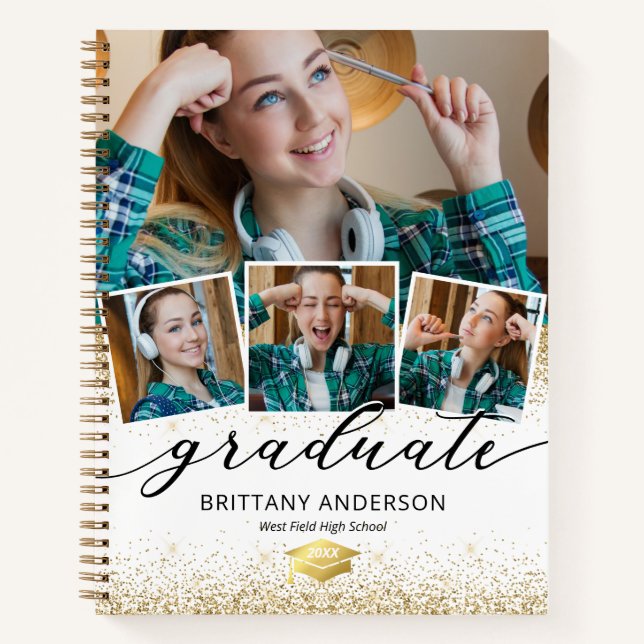White Gold 4 Photo Graduation Guest Notebook (Front)