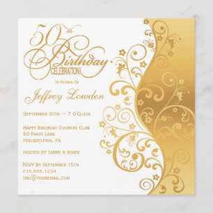 White & Gold 50th Birthday Party Invitation