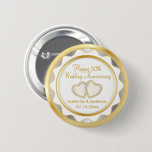 White & Gold 50th Wedding Anniversary 6 Cm Round Badge