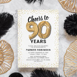 White Gold 90th Birthday Party Invitation<br><div class="desc">Elegant ninetieth birthday party invitation featuring a simple white background that can be changed to any colour,  gold sparkly glitter,  ninety gold hellium balloons,  and a modern 90th birthday celebration text template that is easy to personalise.</div>