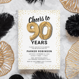 White Gold 90th Birthday Party Invitation
