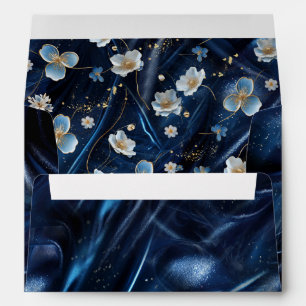 White & Gold abstract flowers on Simmery Blue Silk Envelope