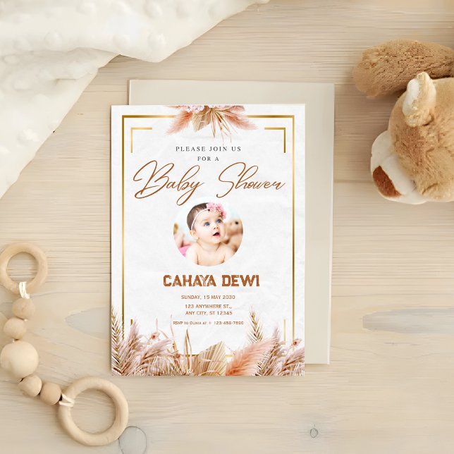 White Gold Aesthetic baby shower invitations (Creator Uploaded)