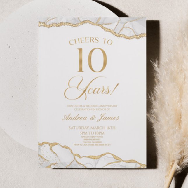 White Gold Agate 10th Wedding Anniversary Party Invitation (Creator Uploaded)