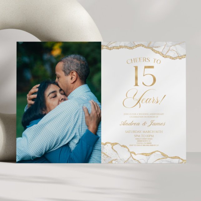 White Gold Agate 15th Wedding Anniversary Party Invitation (Creator Uploaded)